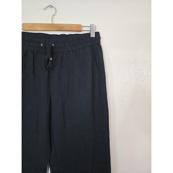 LOVE TREE Black Linen Viscose Straight Leg Pants Womens Size Large  Pockets - Picture 2 of 10